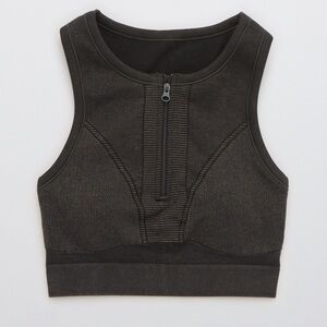 Aerie OFFLINE Seamless Zip Front Sports Bra Gray Small